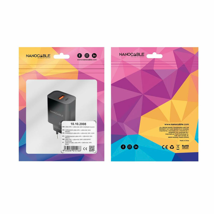 Cargador de Pared NANOCABLE 10.10.2008 Negro 20 W