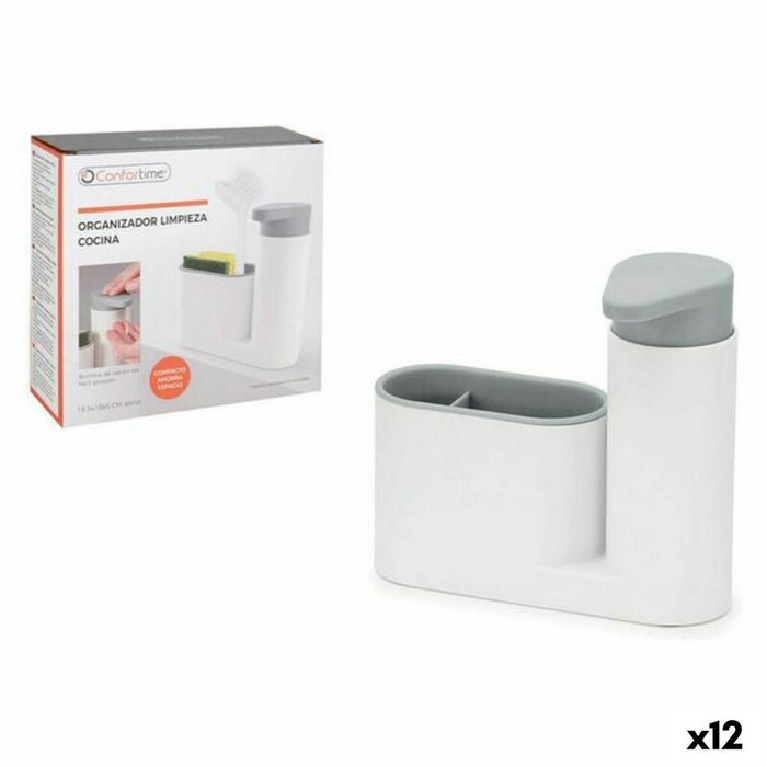 2-in-1 Soap Dispenser for the Kitchen Sink Confortime 18 x 6 x 16 cm Soap dish White (12 Units)