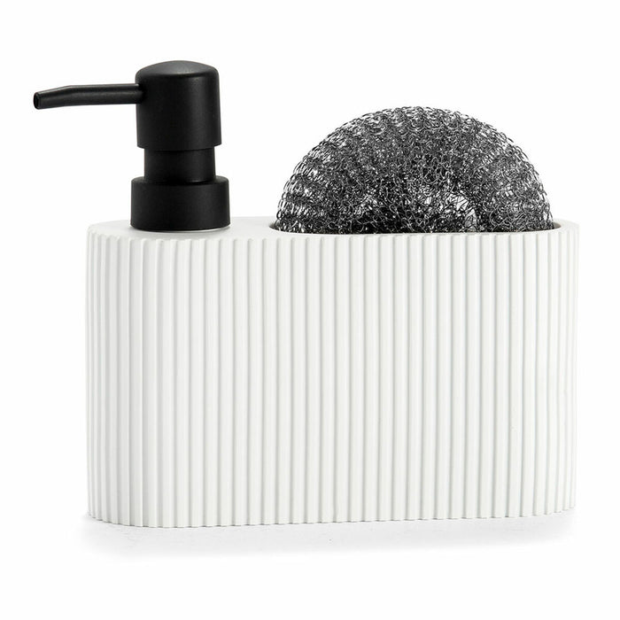 Distributeur de Liquide Vaisselle 2 en 1 Andrea House CC71086 Résine Polyrésine 16 x 5 x 15 cm Tampon à récurer Blanc