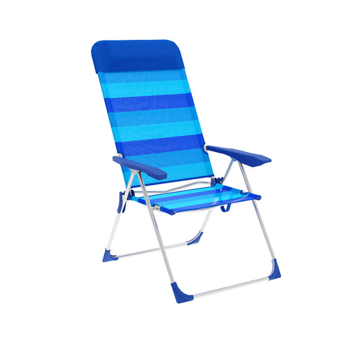 Sedia Pieghevole Marbueno 5 Posizioni Alluminio con Cuscino Righe Blu Spiaggia e Piscina 69X58X109 cm 10248