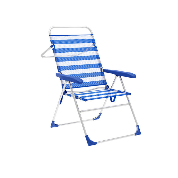 Marbueno Silla Plegable 5 Posiciones Aluminio Rayas Azul y Blanco Playa y Piscina 59X61X97 cm 10315