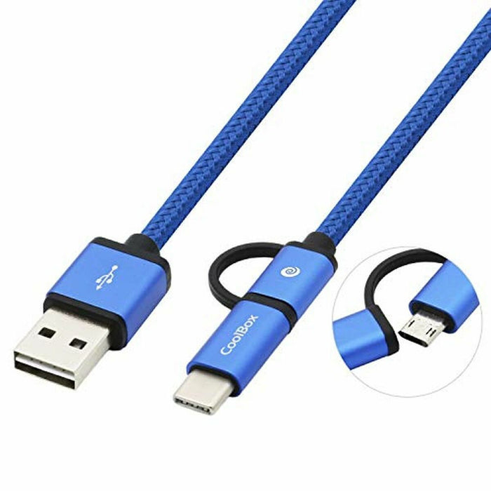 Cable USB a Micro USB y USB-C CoolBox COO-CAB-U2MC-BL Azul