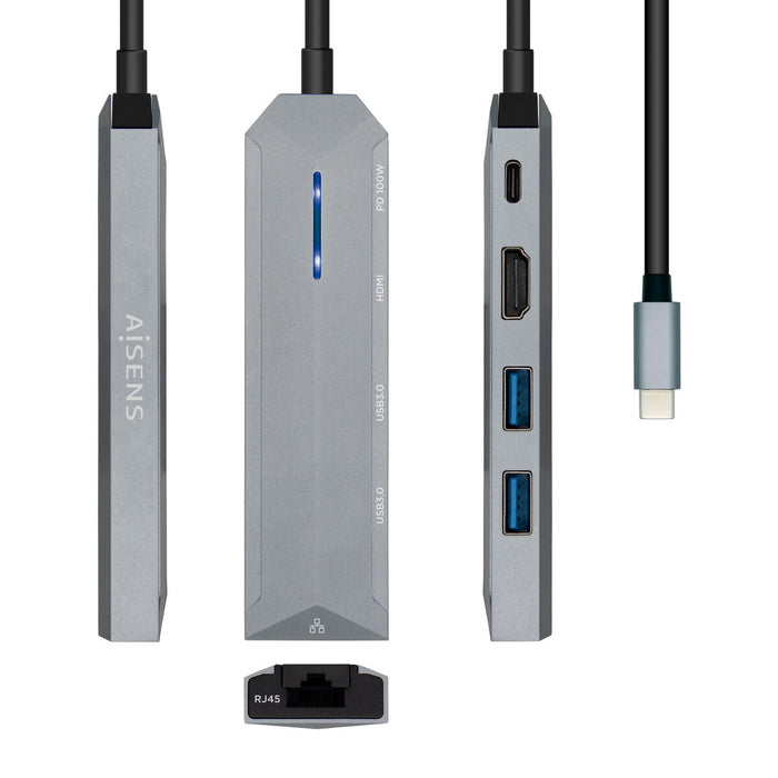 Hub USB Aisens ASUC-5P003-GR Gris 100 W (1 unidad)