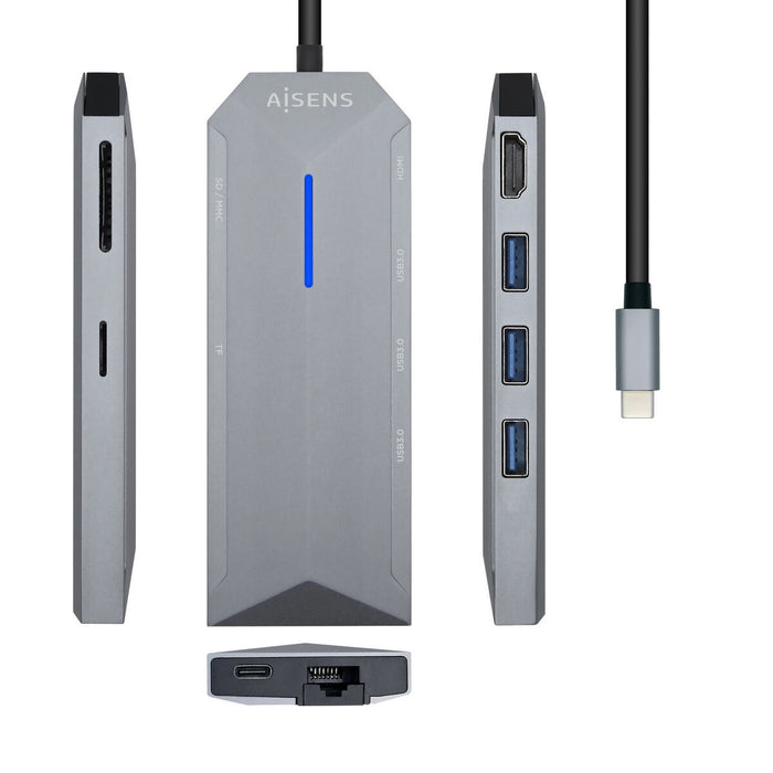 Hub USB Aisens ASUC-8P004-GR Gris 100 W 4K Ultra HD (1 unidad)