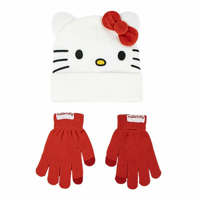 Bonnet et gants Hello Kitty Blanc 2 Pièces