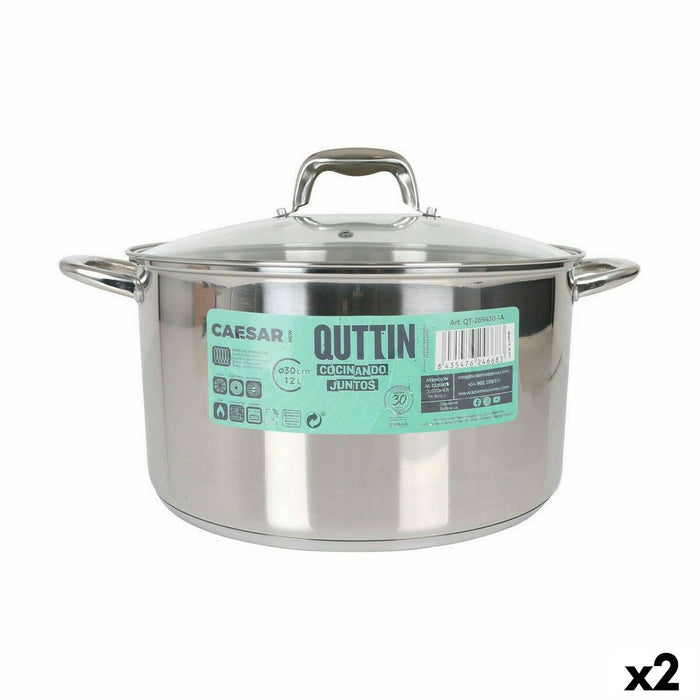 Olla con Tapa de Cristal Quttin Caesar Acero ø 30 x 17,5 cm (2 Unidades)