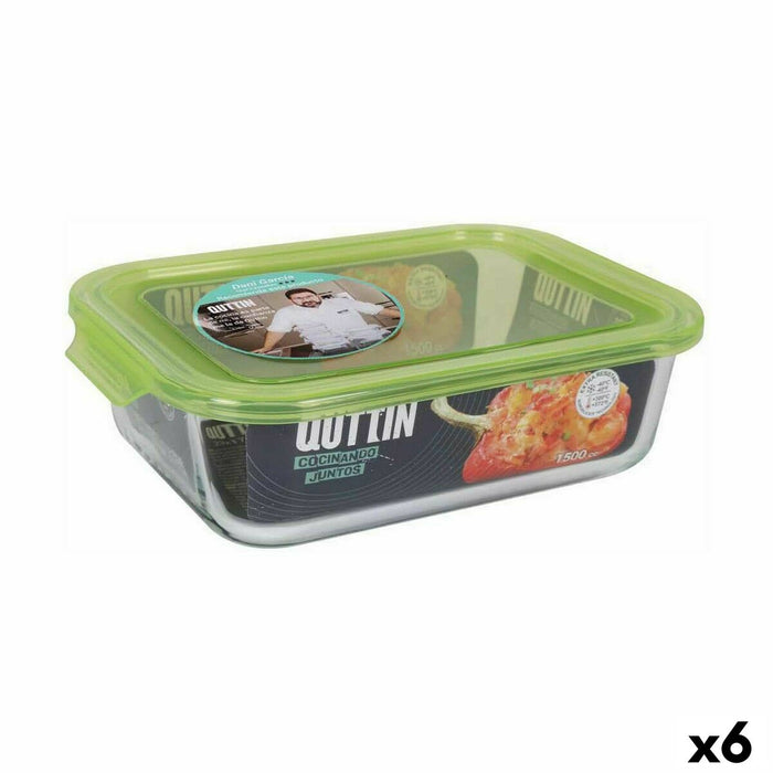 Fiambrera Rectangular con Tapa Quttin Verde Rectangular 1,5 L (6 Unidades)