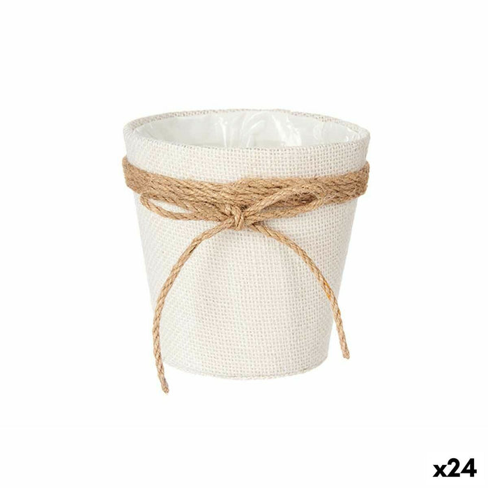 Vaso Ibergarden WY18-71 Bianco Marrone Stoffa Corda Plastica Fiocco 14 x 12,5 x 14 cm 14 x 14 x 14 cm (24 Unità)