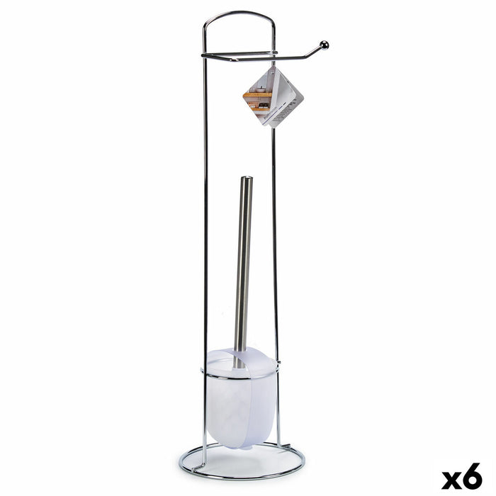 Portarrollos de Papel Higiénico con Soporte para Escobilla Berilo W2930A Blanco Plateado Metal 16,5 x 59 x 16,5 cm (6 Unidades)