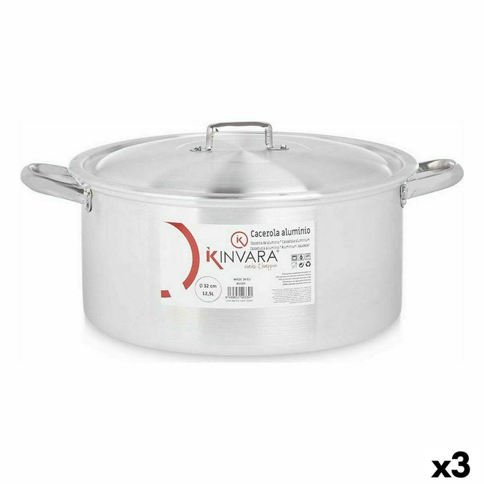 Cacerola Con Tapa Kinvara 100011 Plateado 12,5 L (3 Unidades)