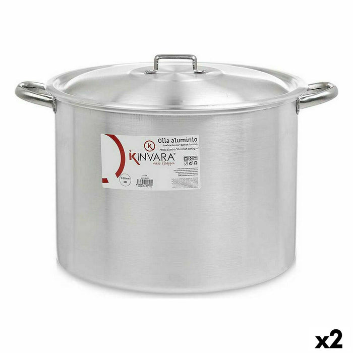 Olla con Tapa Kinvara 100042 Plateado Aluminio Ø 36 cm (2 Unidades)