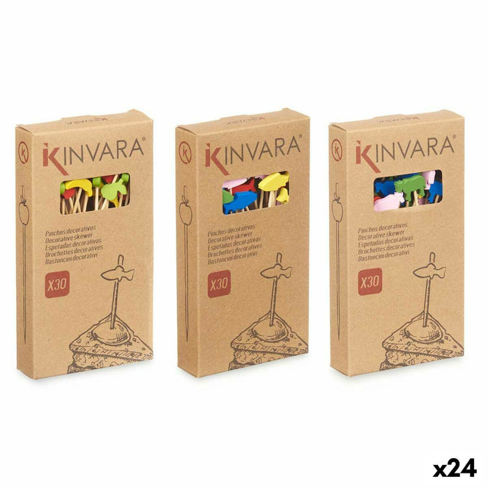 Set de Pinchos para Barbacoa Kinvara 47527 Bambú 2,5 x 0,4 x 12,5 cm Pincho Decorado (24 Unidades)