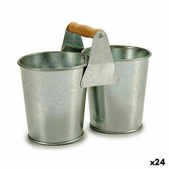 Vaso Ibergarden D60088-B Marrone Argentato Legno Zinco Doppia 20 x 15 x 10,2 cm (24 Unità)