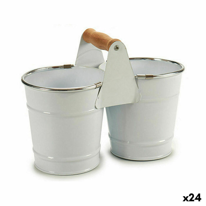 Macetero Ibergarden D60088-D Blanco Plateado Madera Zinc Doble 20 x 15 x 10,2 cm (24 Unidades)