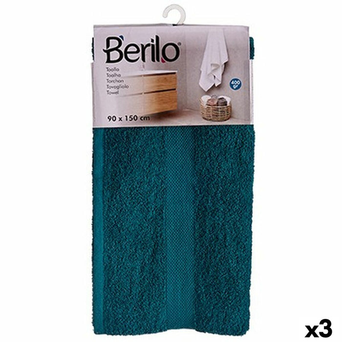 Telo da bagno Berilo 89675 Azzurro 80 % cotone 20 % Poliestere 90 x 150 cm (3 Unità)