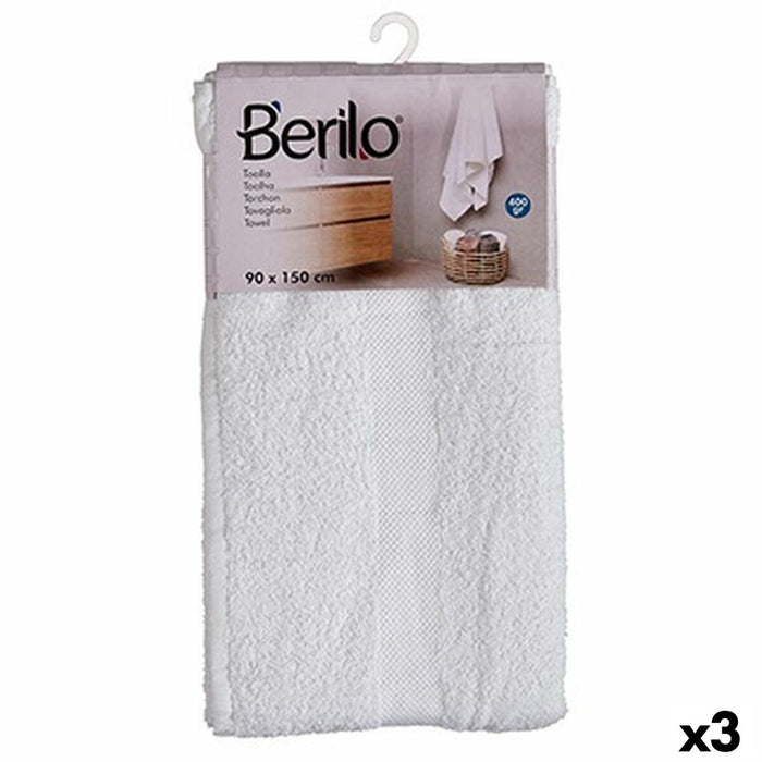 Telo da bagno Berilo 89679 Bianco 80 % cotone 20 % Poliestere 90 x 150 cm 90 x 0,5 x 150 cm (3 Unità)