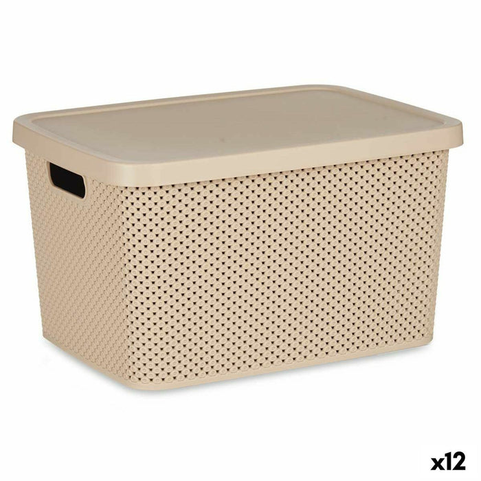 Caja de Almacenaje con Tapa Kipit 041262-5 Beige Plástico 19 L 28 x 22 x 39 cm (12 Unidades)