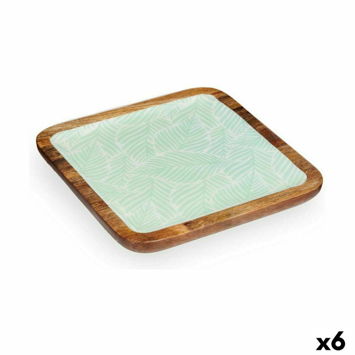 Centro de Mesa Gift Decor GMC-174-2375-2 GMC-174-2375-2 Blanco Marrón Verde Poliéster Resina Madera de mango 25 x 25 cm 25,4 x 2