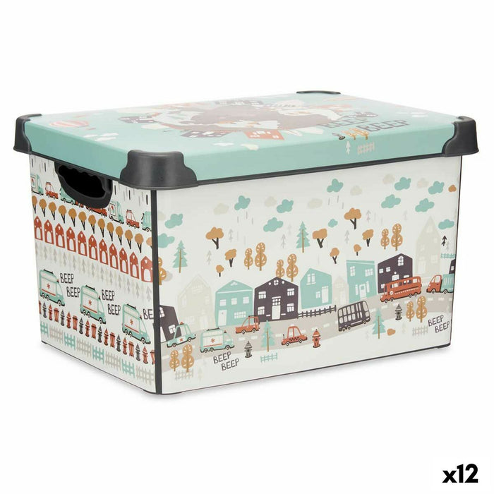 Caja de Almacenaje con Tapa Kipit STYLE BOX-22L-6 Plástico Carretera 22 L 29,5 x 23,5 x 39,5 cm Infantil (12 Unidades)
