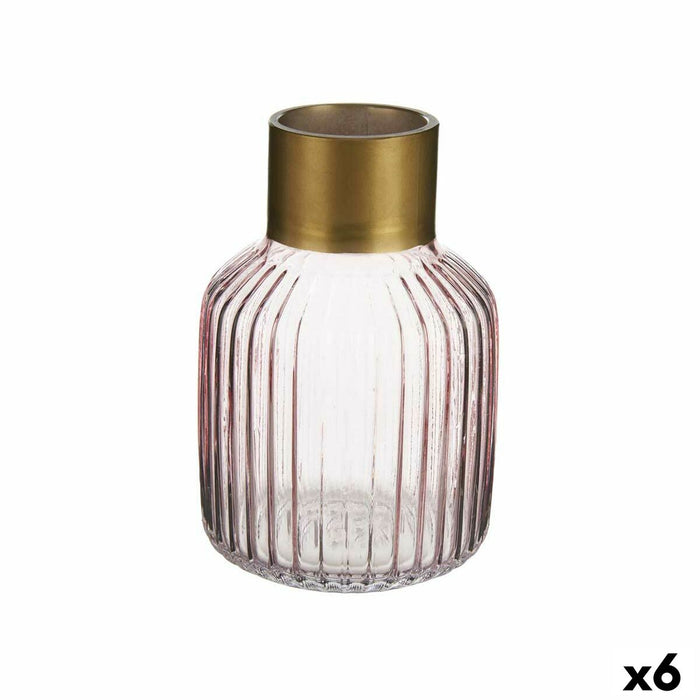 Jarrón Gift Decor V1218IP-C V1218IP-C Rosa Dorado Vidrio Rayas 12 x 18 x 12 cm (6 Unidades)