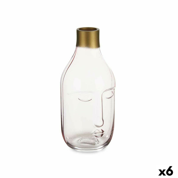 Vase Gift Decor Pink Glass Face 11 x 24,5 x 12 cm (6 Units)