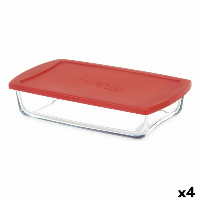 Porta pranzo Pasabahce Borcam Rosso Trasparente Vetro Borosilicato 1,3 L (4 Unità)