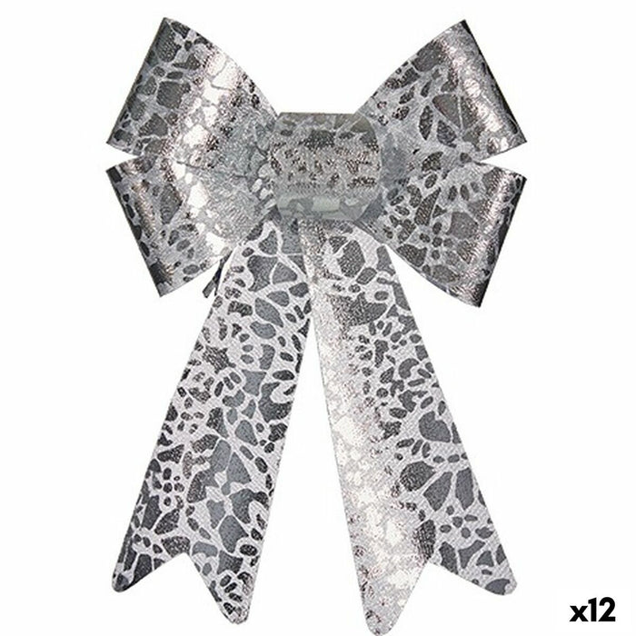 Lazo Krist+ Plateado Estampado 16 x 24 x 4 cm Adorno Navideño (12 Unidades)