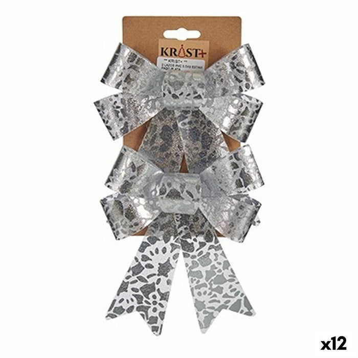 Lazos Krist+ Plateado Estampado 15 x 4 x 16 cm 15 x 28 x 4 cm Adorno Navideño (12 Unidades)
