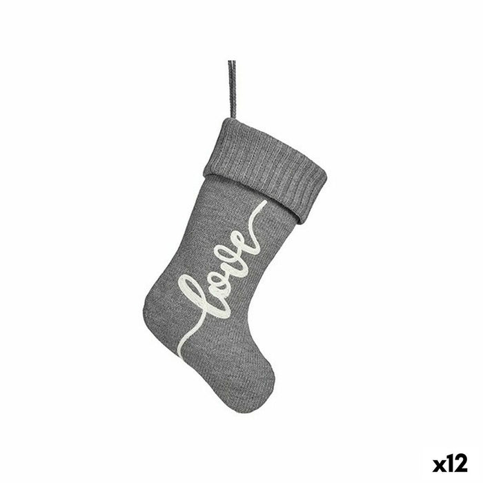 Adorno Navideño Krist+ Love Blanco Gris Tela Calcetín de Navidad 28 x 4 x 46 cm (12 Unidades)