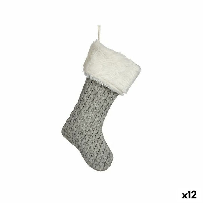 Adorno Navideño Krist+ Blanco Gris Tela Calcetín de Navidad 28 x 4 x 46 cm (12 Unidades)