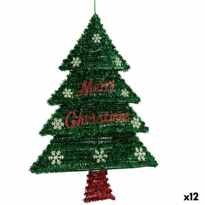 Adorno Navideño Krist+ Rojo Verde Plata Polipropileno PET Árbol de Navidad 44 x 58,8 x 7 cm Colgante Espumillón Luz LED (12 Unid