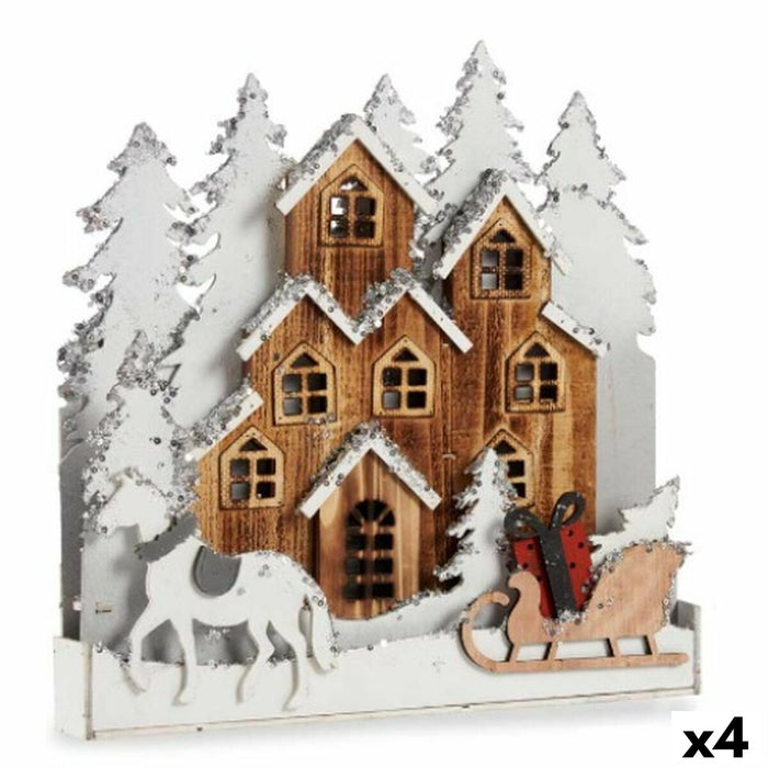 Figura Decorativa Krist+ Blanco Marrón Pueblo 44 x 44,5 x 6 cm Luz (4 Unidades)