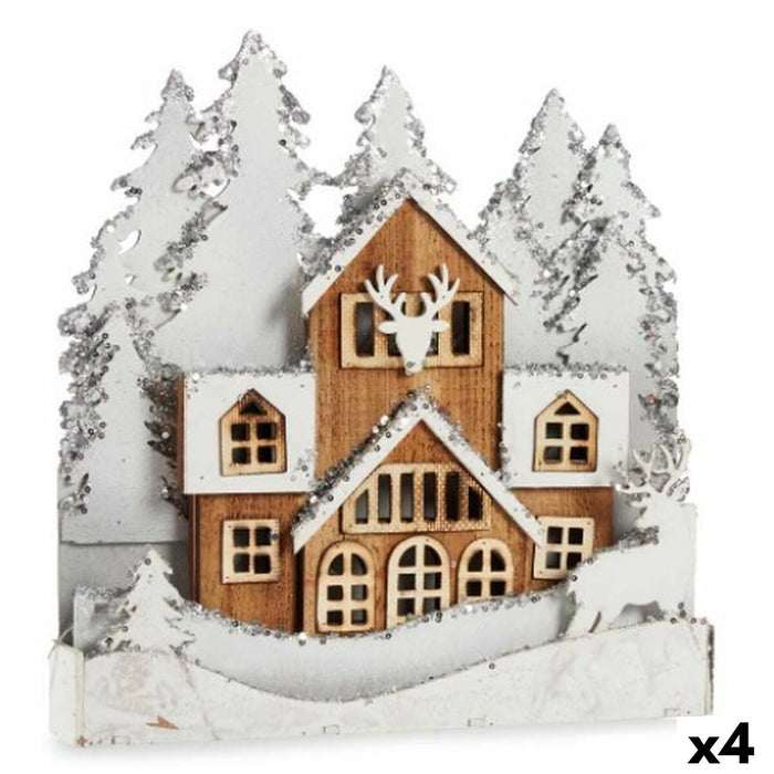 Figura Decorativa Krist+ Blanco Marrón Pueblo 44 x 43 x 6 cm Luz (4 Unidades)