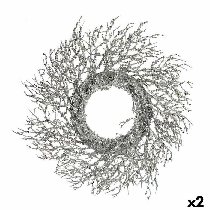 Corona de Navidad Krist+ Plateado Plata Plástico Rama 50 x 10 x 50 cm (2 Unidades)