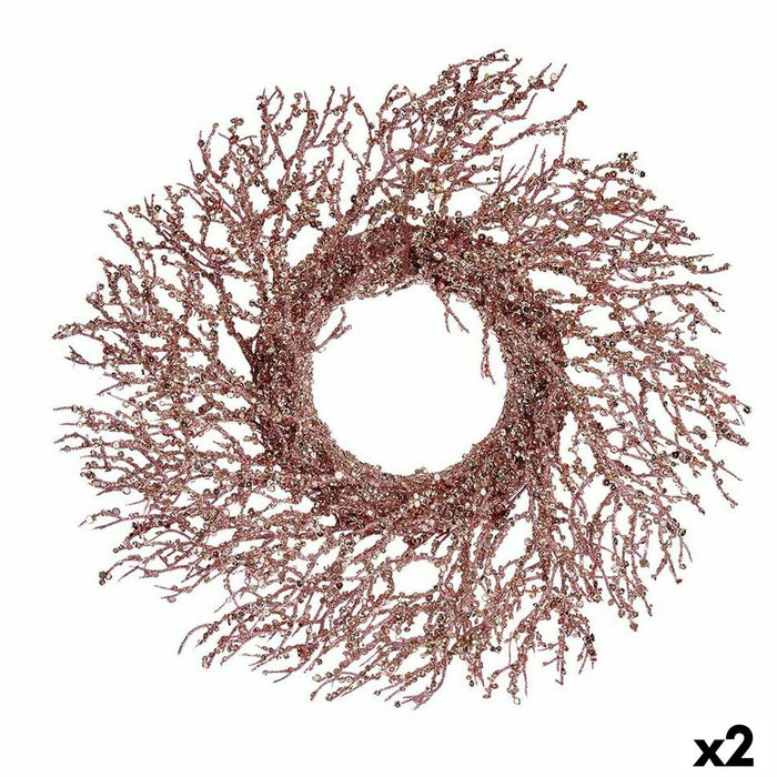 Corona de Navidad Krist+ Rosa Dorado Plástico Rama 50 x 10 x 50 cm (2 Unidades)