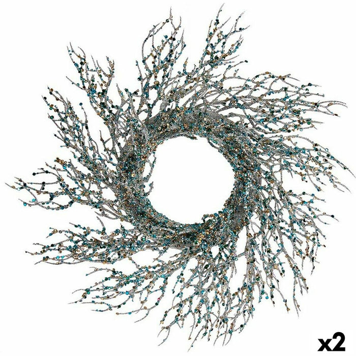 Corona de Navidad Krist+ Azul Dorado Plástico Rama 50 x 10 x 50 cm (2 Unidades)
