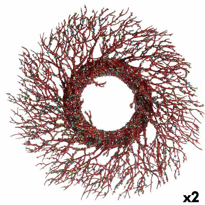 Corona de Navidad Krist+ Azul Rojo Plástico Rama 50 x 10 x 50 cm (2 Unidades)