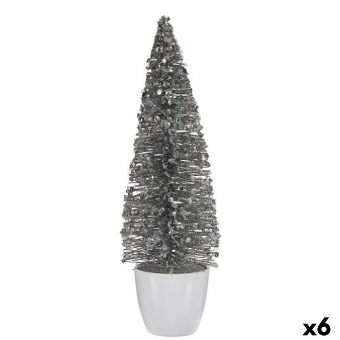 Sapin de Noël Krist+ Blanc Argenté Argent Plastique Sapin de Noël 10 x 33 x 10 cm (6 Unités)