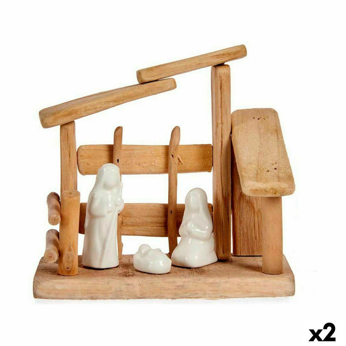 Belén de Navidad Krist+ Blanco Natural Madera Cerámica 18 x 17 x 8 cm (2 Unidades)