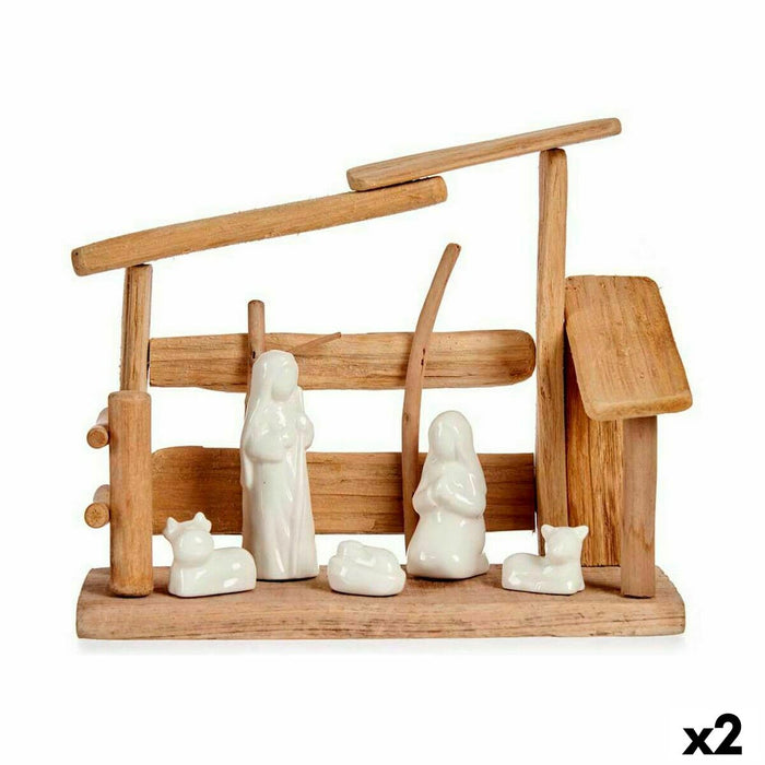 Belén de Navidad Krist+ Blanco Natural Madera Cerámica 10 x 21 x 25 cm (2 Unidades)