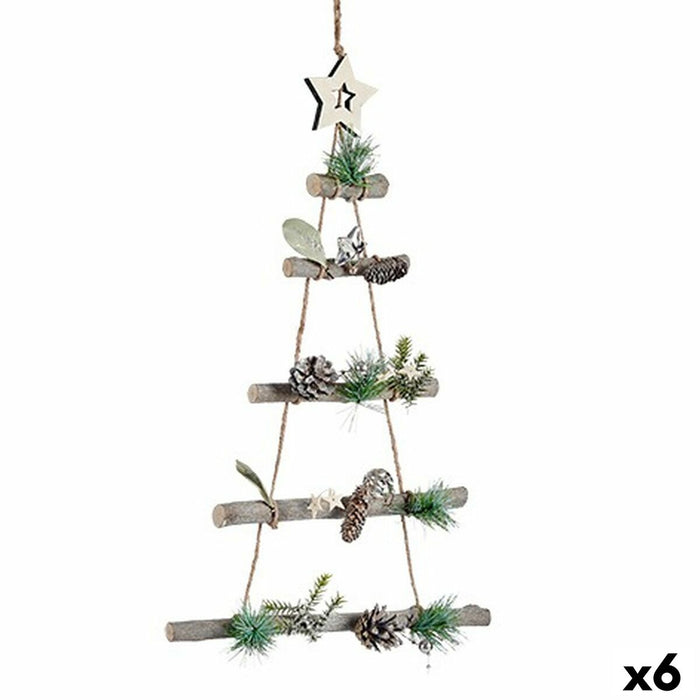Adorno Navideño Krist+ Marrón Plateado Plata Madera Plástico Árbol de Navidad 34 x 5 x 65 cm 34 x 56 x 4 cm (6 Unidades)