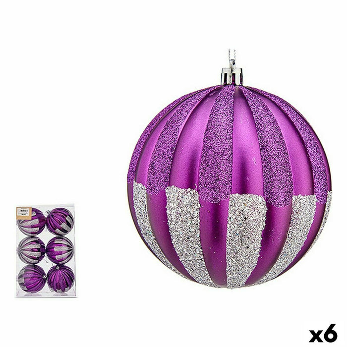 Lot de boules de Noël Krist+ Violet Argenté PVC 10 cm (6 Unités)