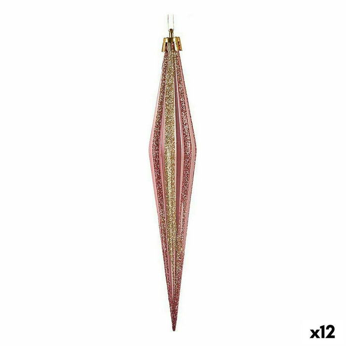 Set Adornos de Navidad Krist+ Rosa Dorado PVC Alargado 3 x 3 x 18,5 cm (12 Unidades)