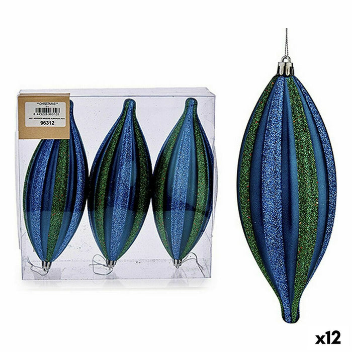Set Adornos de Navidad Krist+ Azul Verde PVC Alargado 8,5 x 3,5 x 19 cm (12 Unidades)