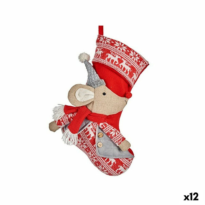 Décorations de Noël Krist+ FG03-RG1119A Gris Polyester Souris Chaussette de Noël 31 x 5 x 48 cm (12 Unités)