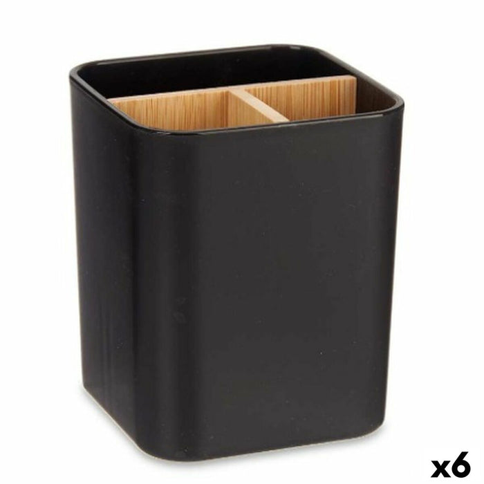 Portacepillos de Dientes Berilo B9041-BLACK Negro Bambú Polipropileno 9 x 11 x 9 cm (6 Unidades)