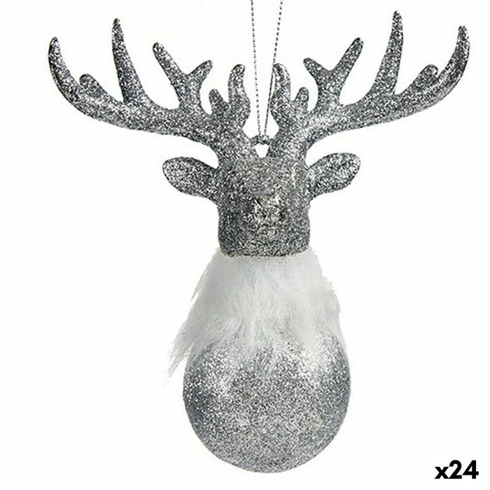 Décorations de Noël Krist+ Argenté Plastique Paillettes Renne 13,5 x 15,5 x 7 cm (24 Unités)