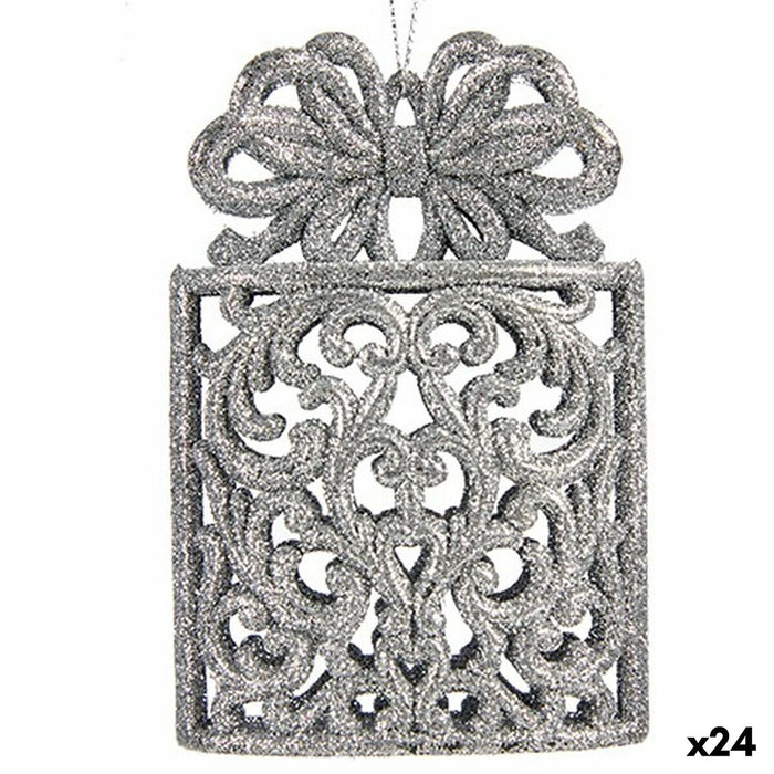 Christmas bauble Krist+ Silver Plastic Glitter Gift Box 7,5 x 11,5 x 4 cm (24 Units)