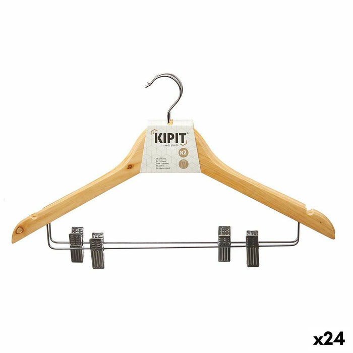 Set di Grucce Kipit 29100195 Marrone Argentato Legno Metallo 44,5 x 1,5 x 24,5 cm Pinze (24 Unità)