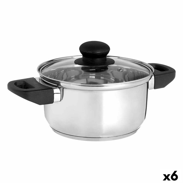 Cacerola con Tapa de Cristal Kinvara 16689B Plateado 1,8 L 28 x 9 x 18 cm (6 Unidades)